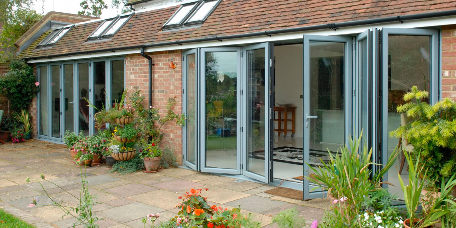 Black on White Aluminium Bifold Door SMART system - 4 sections