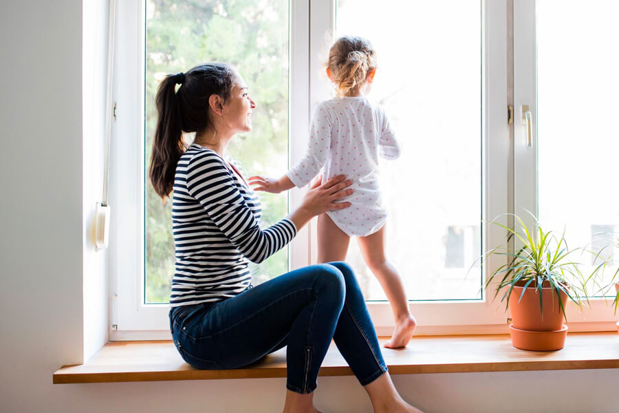 family in window